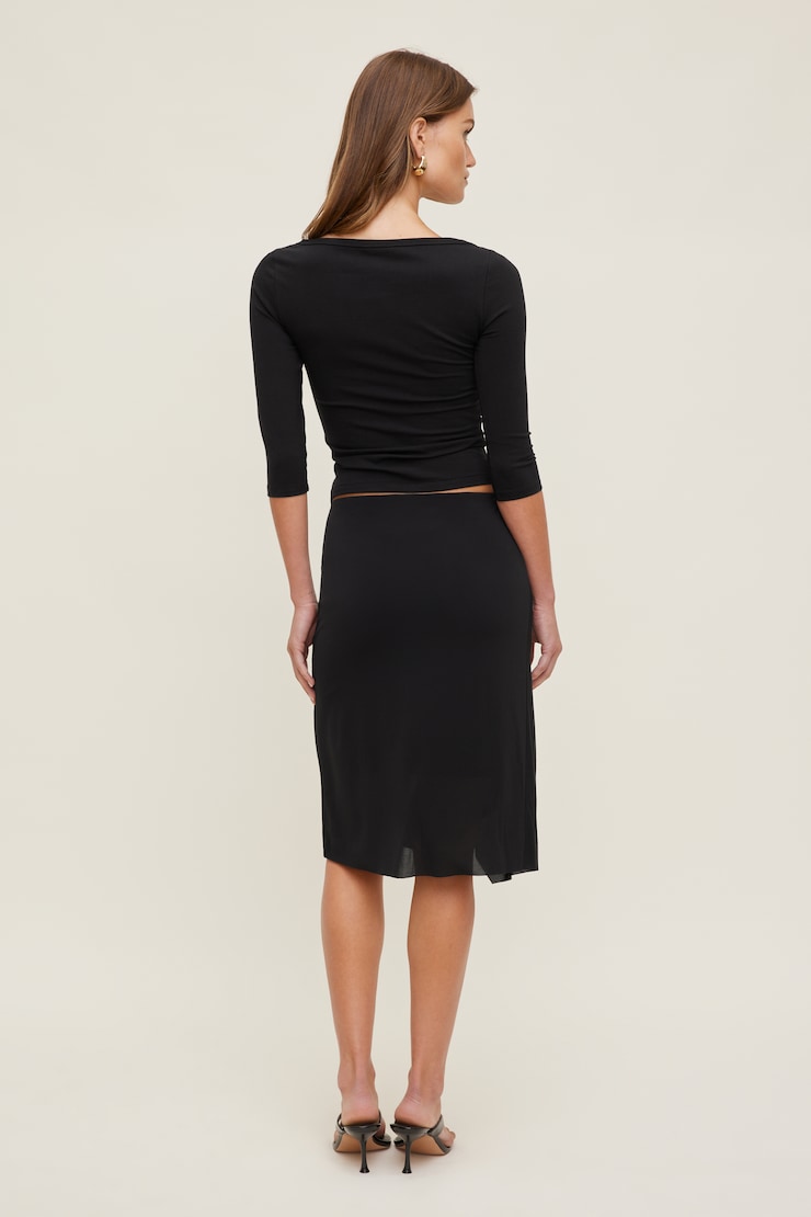 Asymmetric Draped Midi Skirt Jet Black large