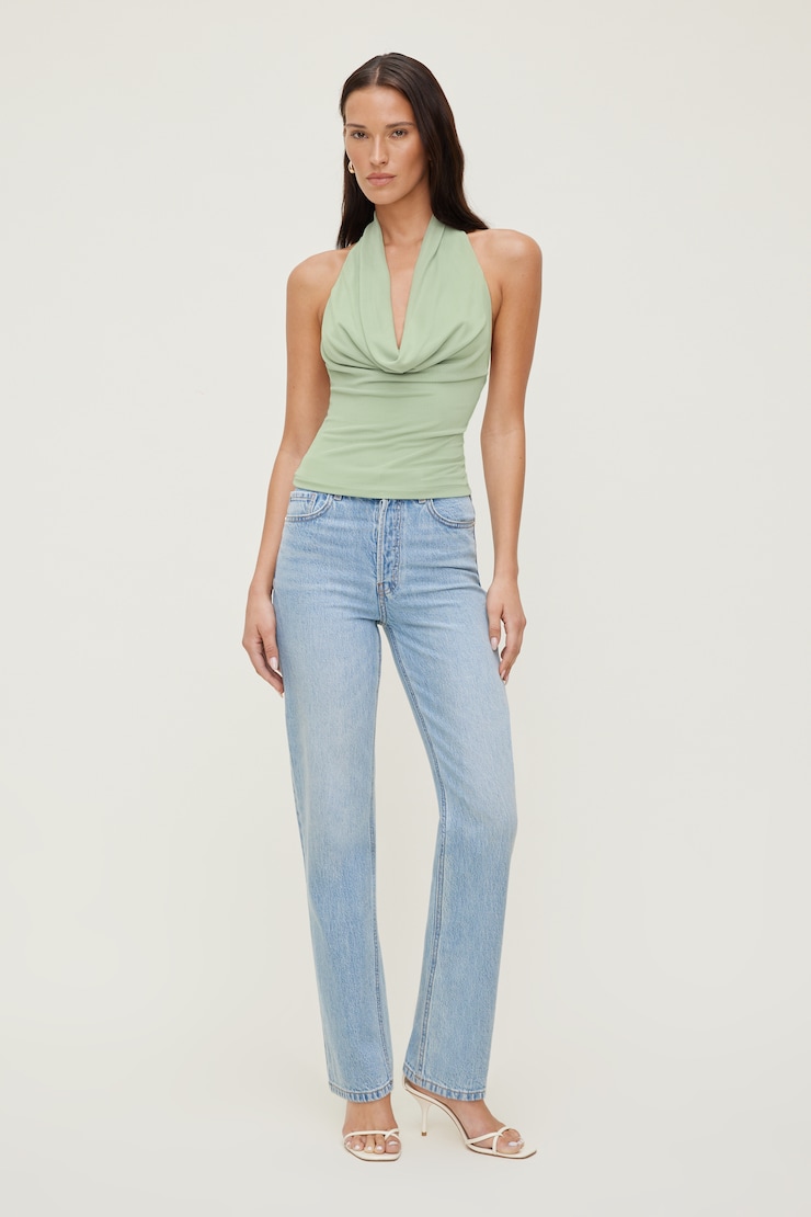 Cowl Neck Mesh Halter Top Macaroon Mint Green large