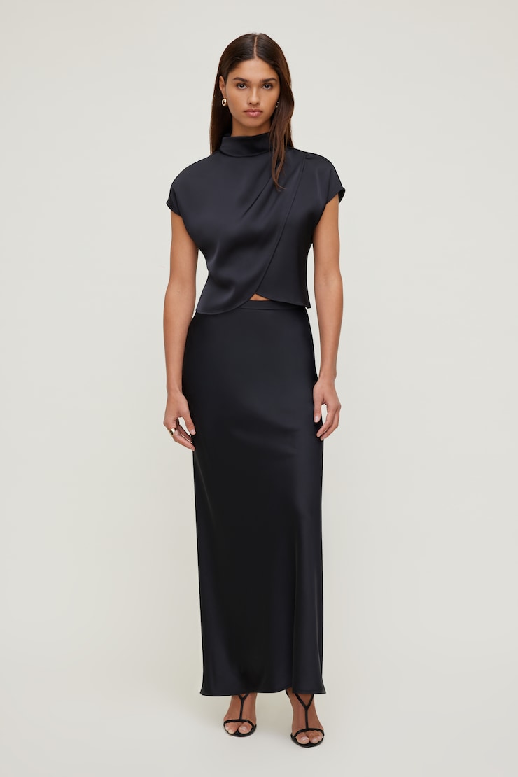 Ella Layered Satin Blouse Jet Black large