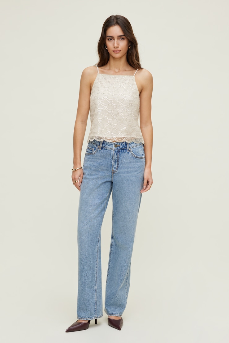 Scalloped Sequin Cami Top Beige | Dynamite