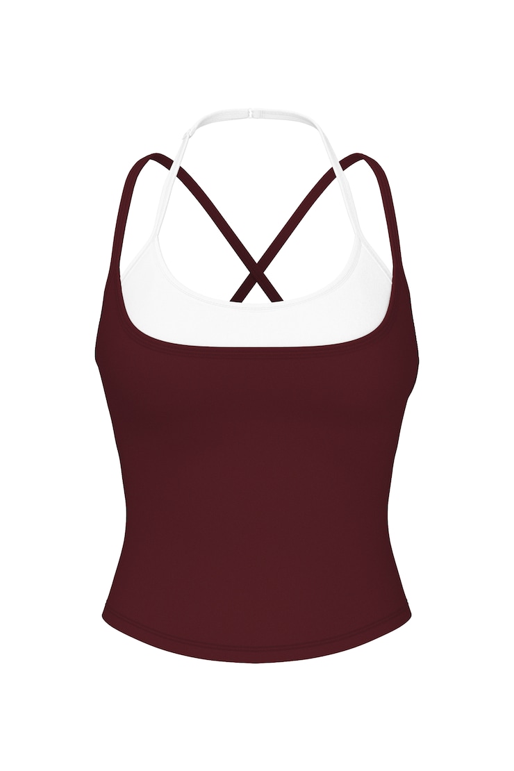 Active Layered Tank Top, Burgundy Bite/Snow White, large
