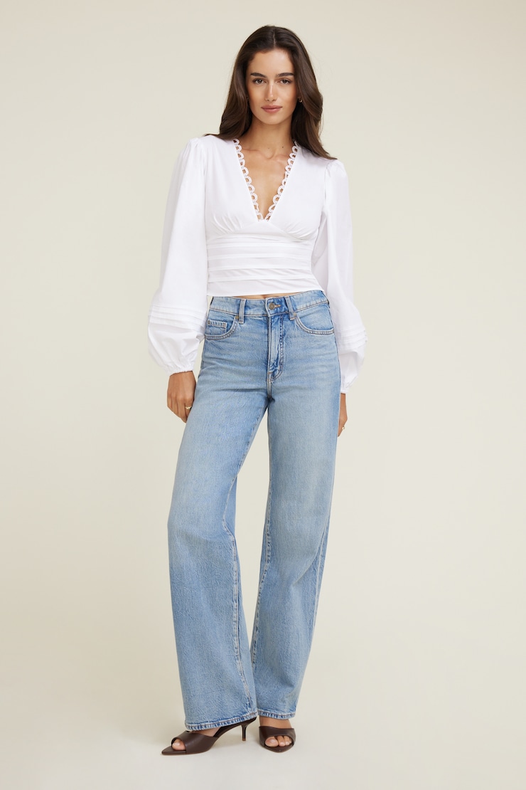 Blouse en popeline à manches bouffantes