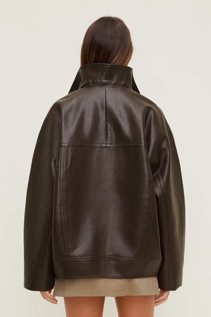Cocoon Faux Leather Jacket French Mole Brown large