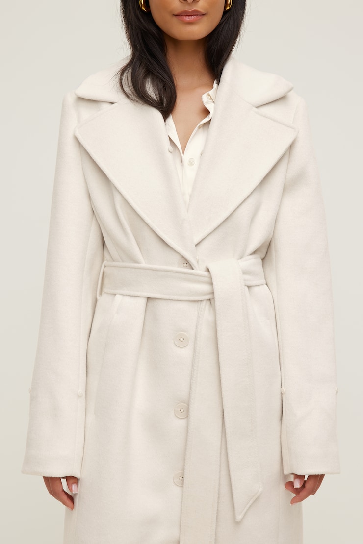 Faux Fur Trim Wool Coat Sea Salt Cream large