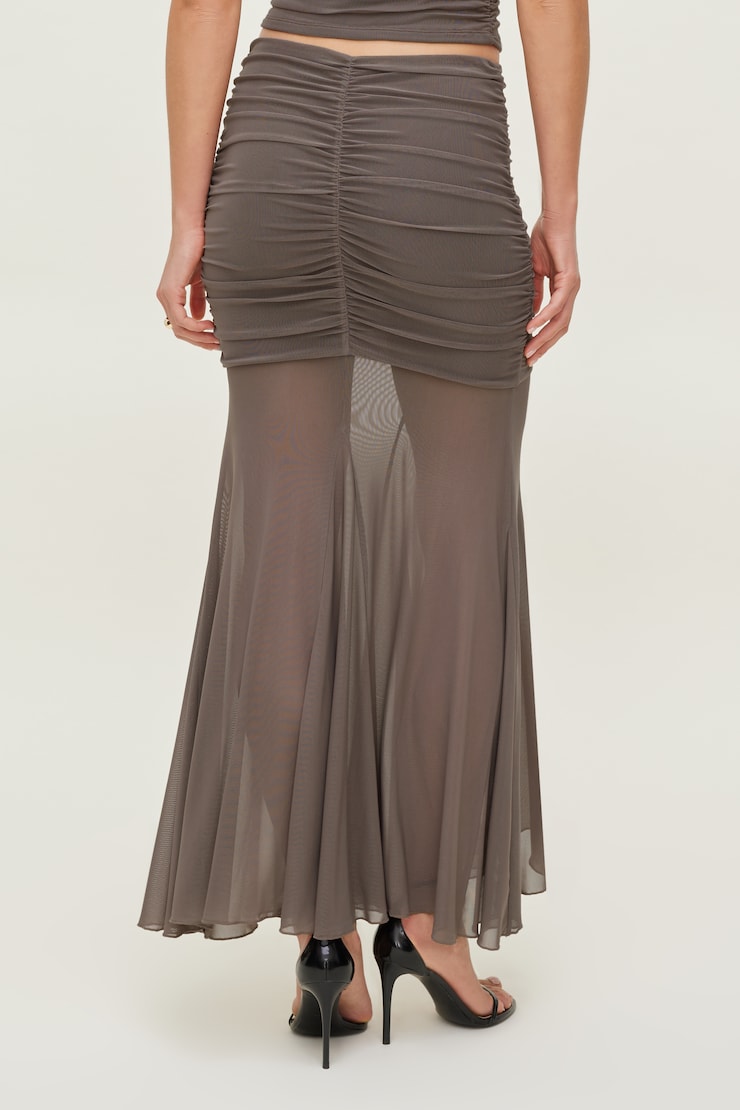Ruched Mesh Maxi Skirt Iron Taupe large