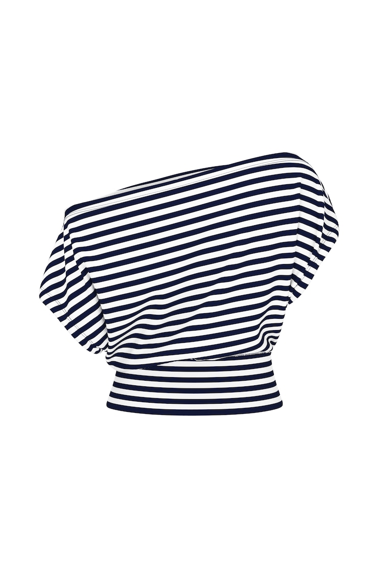 StretchTerry™ Off Shoulder Top, Navy Blue/White Stripes, large