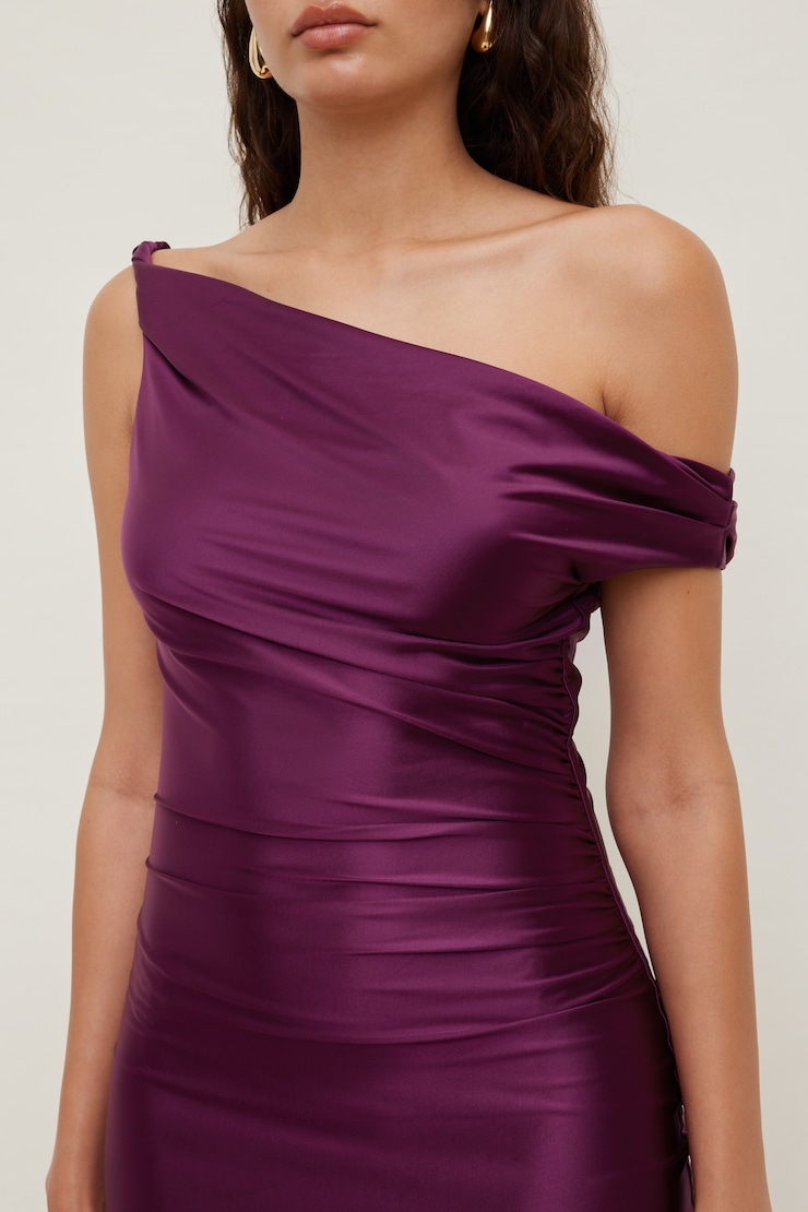 Jayde Stretch Satin Midi Dress Plum Caspia Purple large