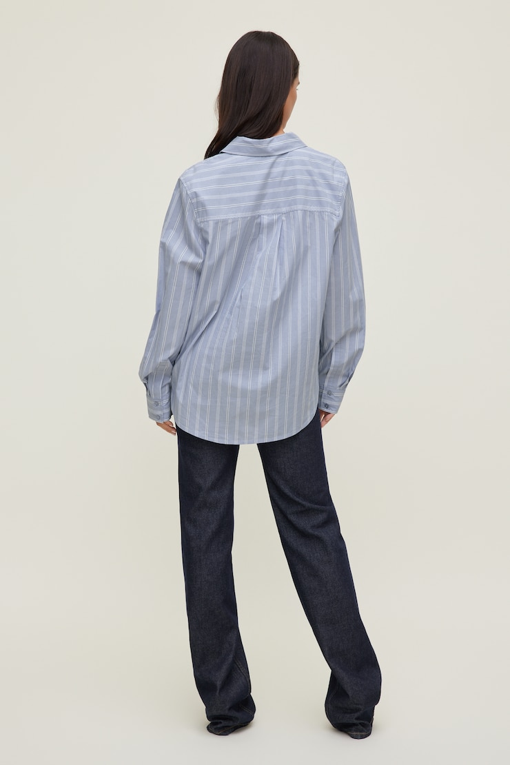 Chemise Isla en popeline Bleu / rayure blanche double large