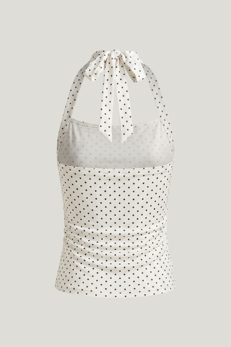 Mesh Halter Top White w/ Black Polka Dots large