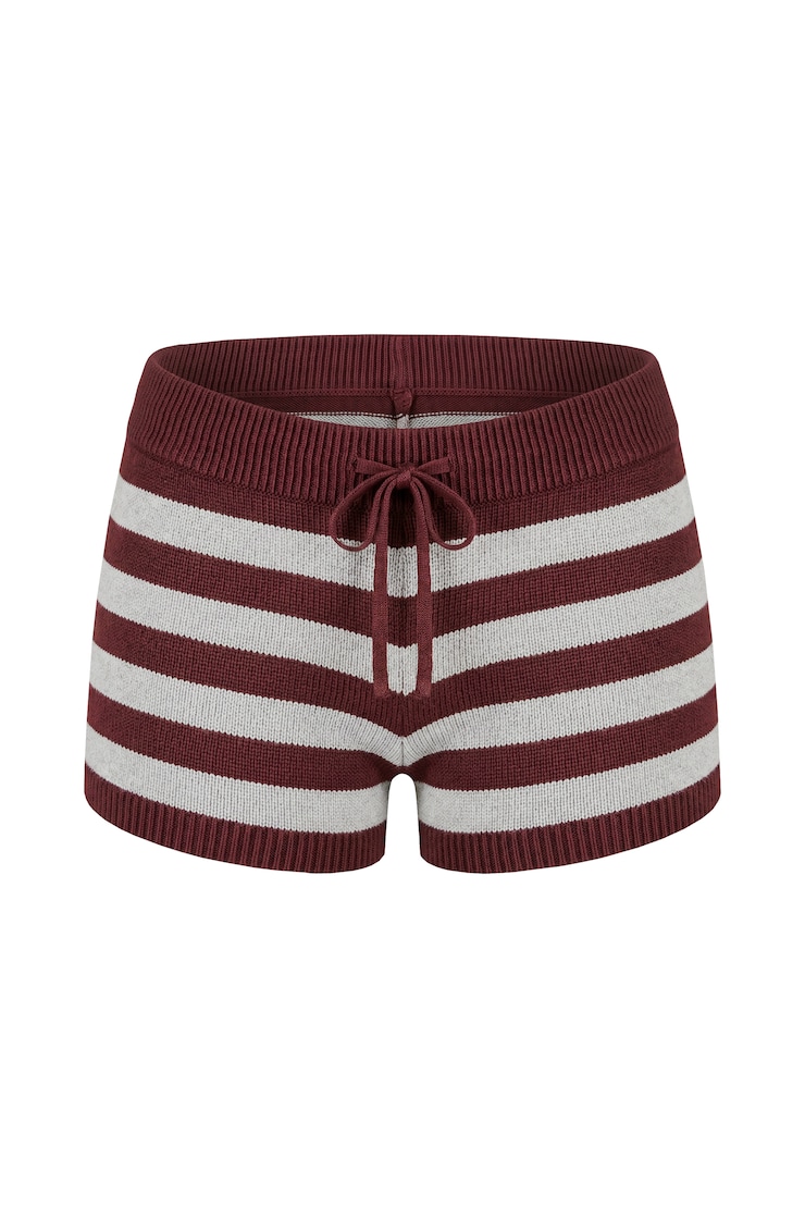 Short en tricot, Bouchée bourgogne/Rayures mélange gris, large