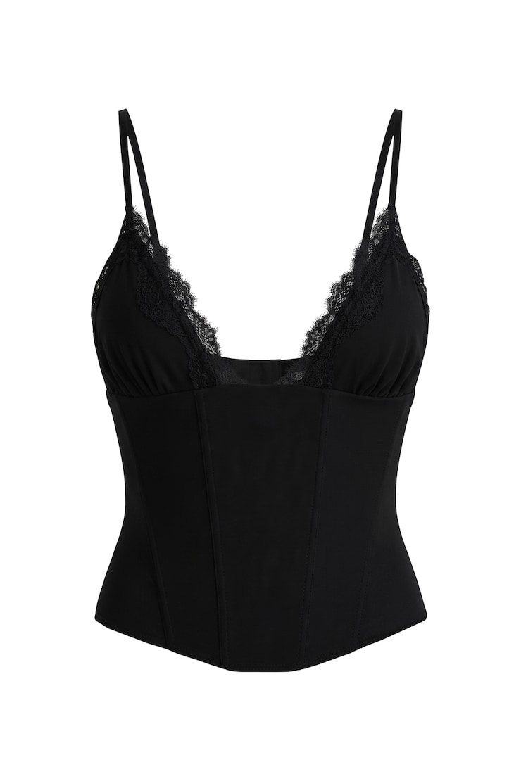 Adela Lace Trim Cami Corset, Jet Black, large