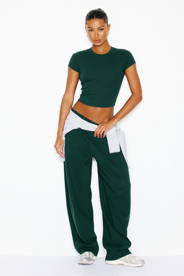 SnatchRib Cropped Crewneck T-Shirt, Green Envy, large