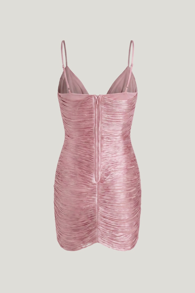 Cowl Fringe Mini Dress Bleached Mauve Pink large