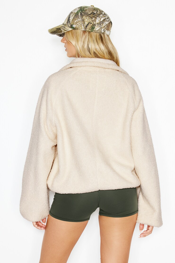 Sherpa Mixed Media Half Zip Jacket, Perfect Pearl Off-White, large