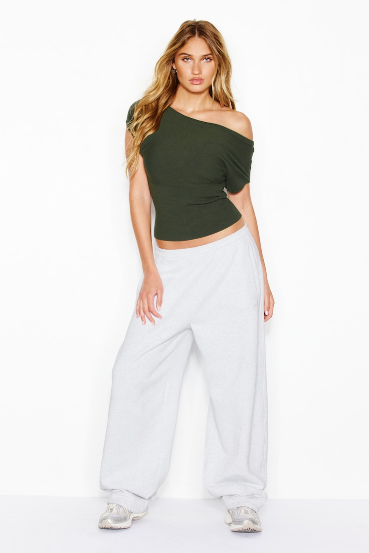 Off Shoulder Short Sleeve Cinch Waist Top, Olive Obsession, large