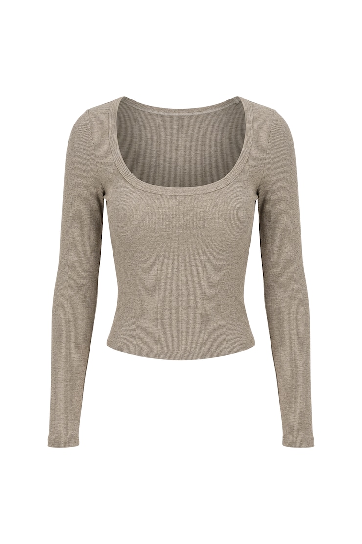 SnatchRib Scoop Neck Longsleeve Top, Chalet Brown, large