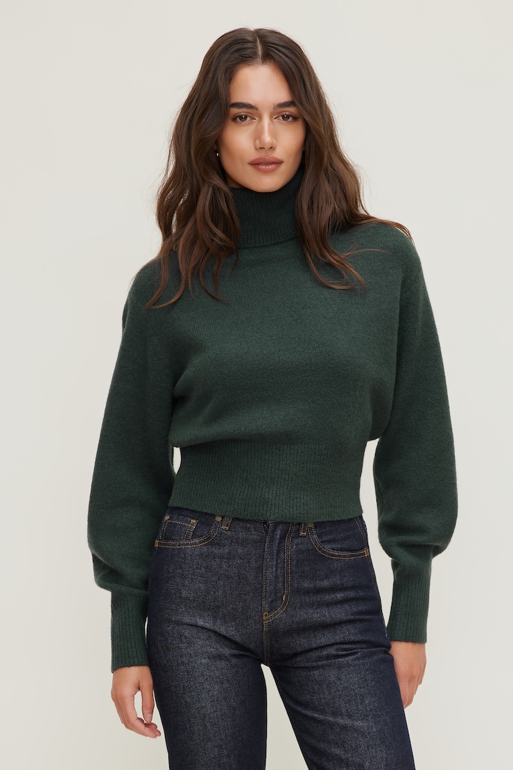 Ellora Cropped Turtleneck Sweater Darkest Spruce Green large