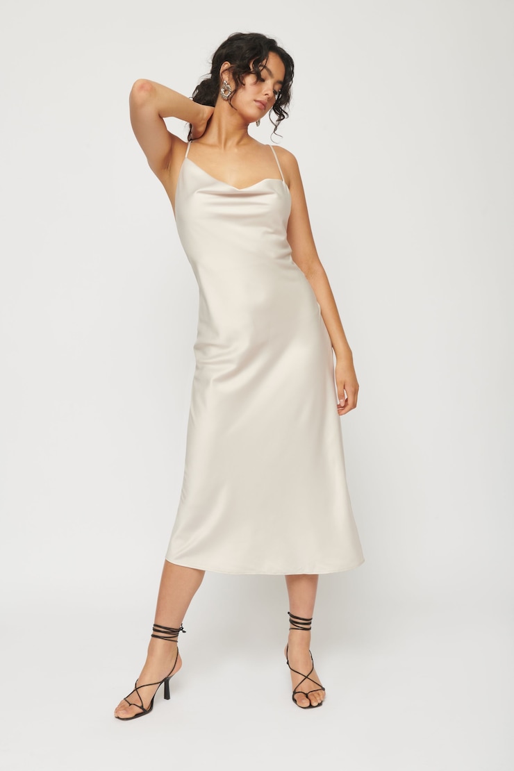 Cowl Neck Satin Dress Polished Pearl large