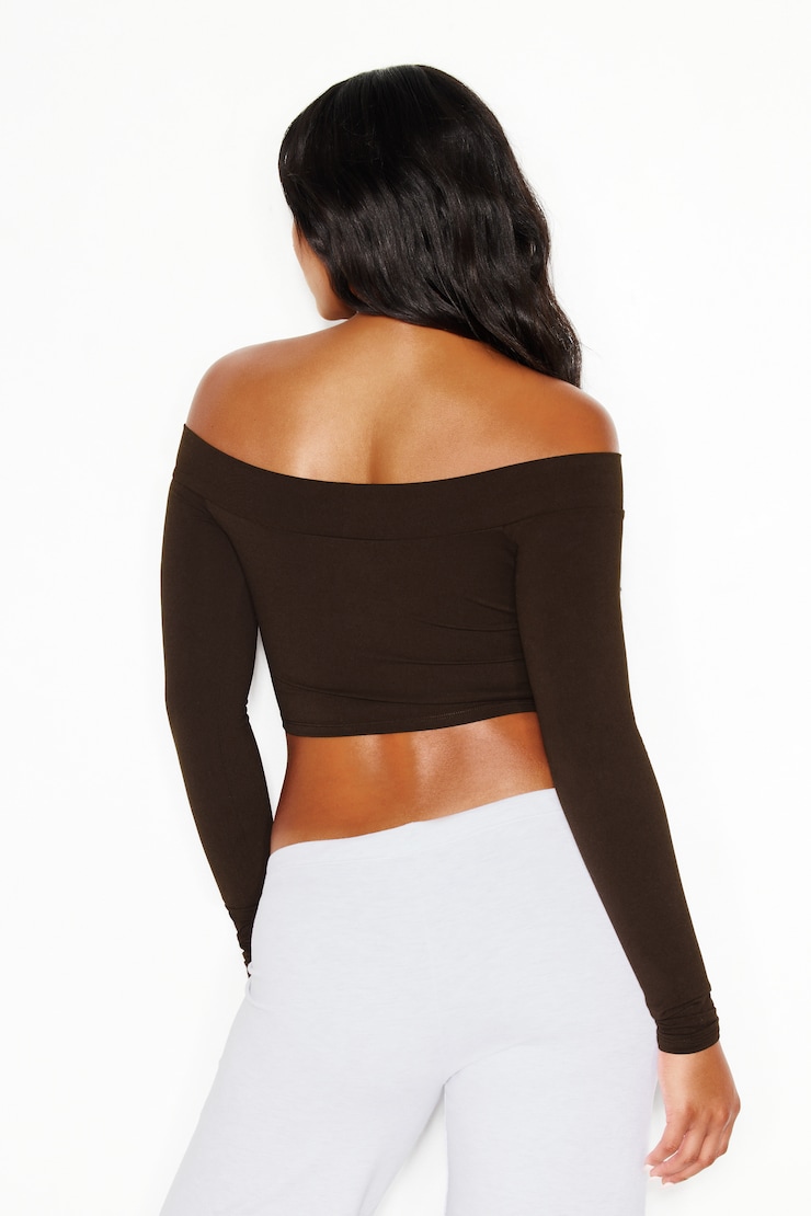 Sleek Off Shoulder Long Sleeve Top, Armadillo Brown, large