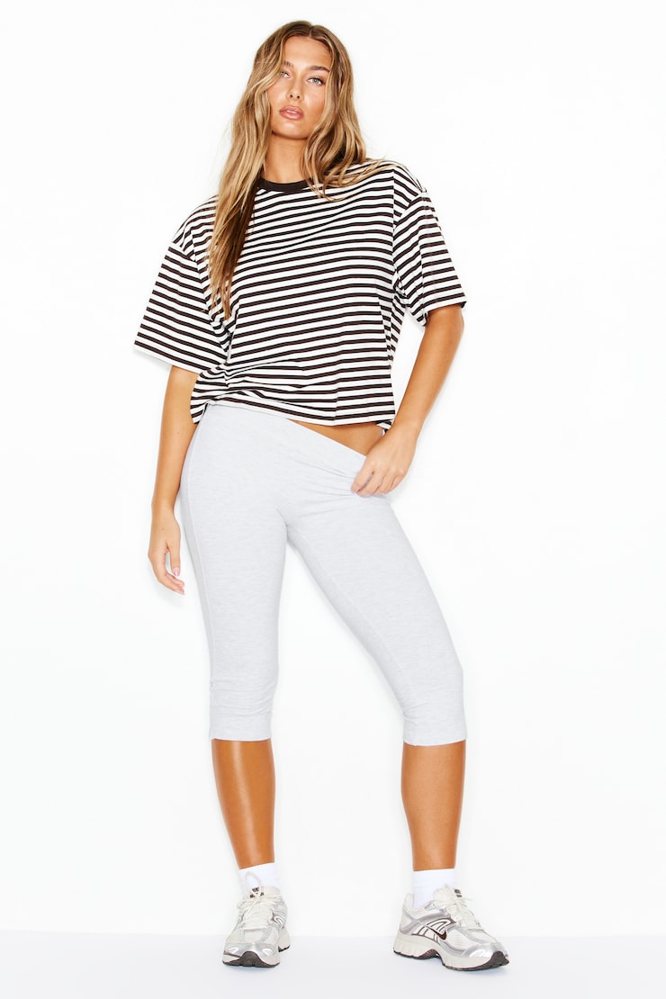 Fluid Crewneck T-Shirt, Armadillo Brown/White Stripes, large