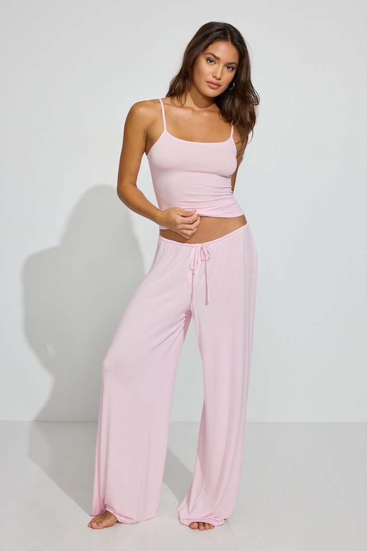Sheer Ribbed Cami Top, Light Pink, large