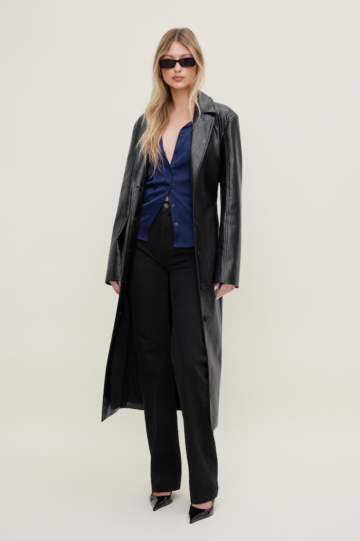 Croc Faux Leather Trench Coat