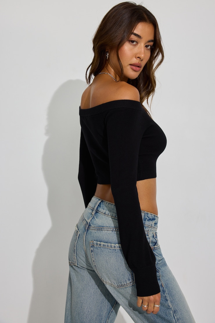 Micro Off Shoulder Top, Jet Black, large