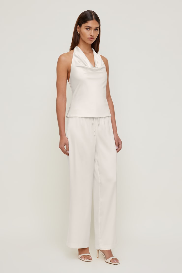 Leo Satin Wide Leg Pants Sea Salt Cream large