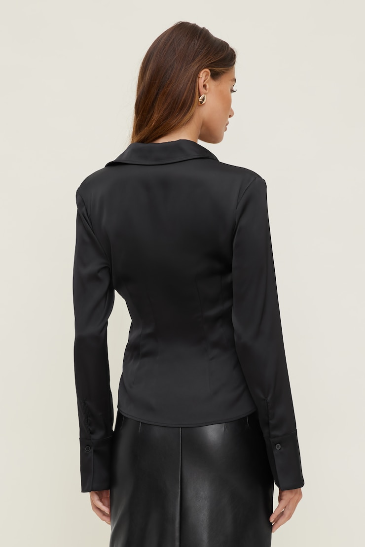 Kyra Satin Shirt Jet Black large
