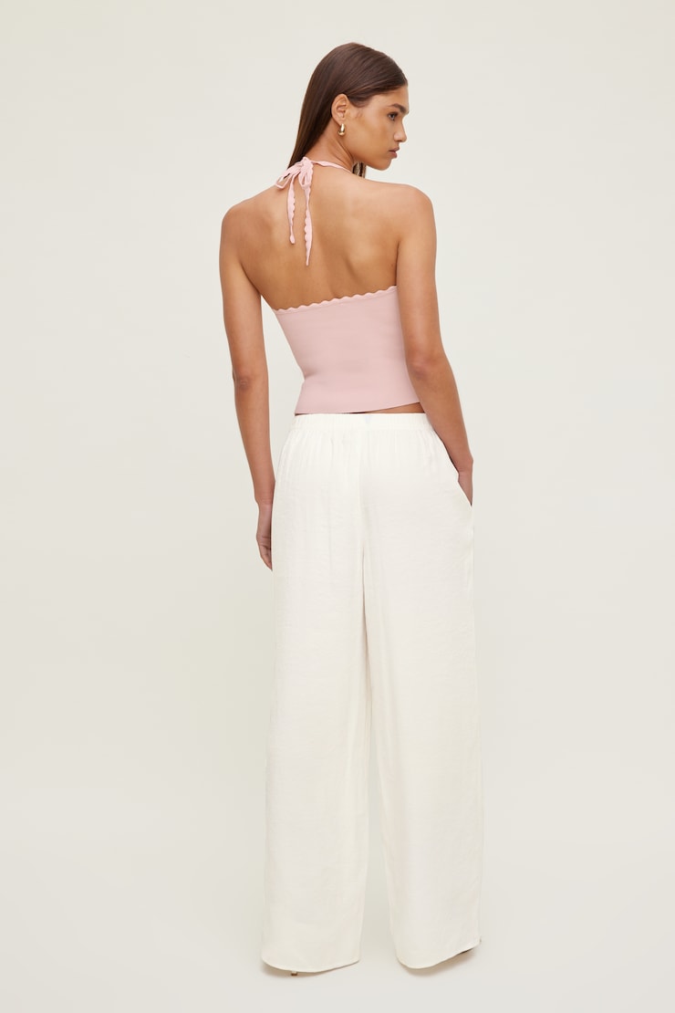 Scallop Trim Sweater Halter Top Pale Lilac Pink large