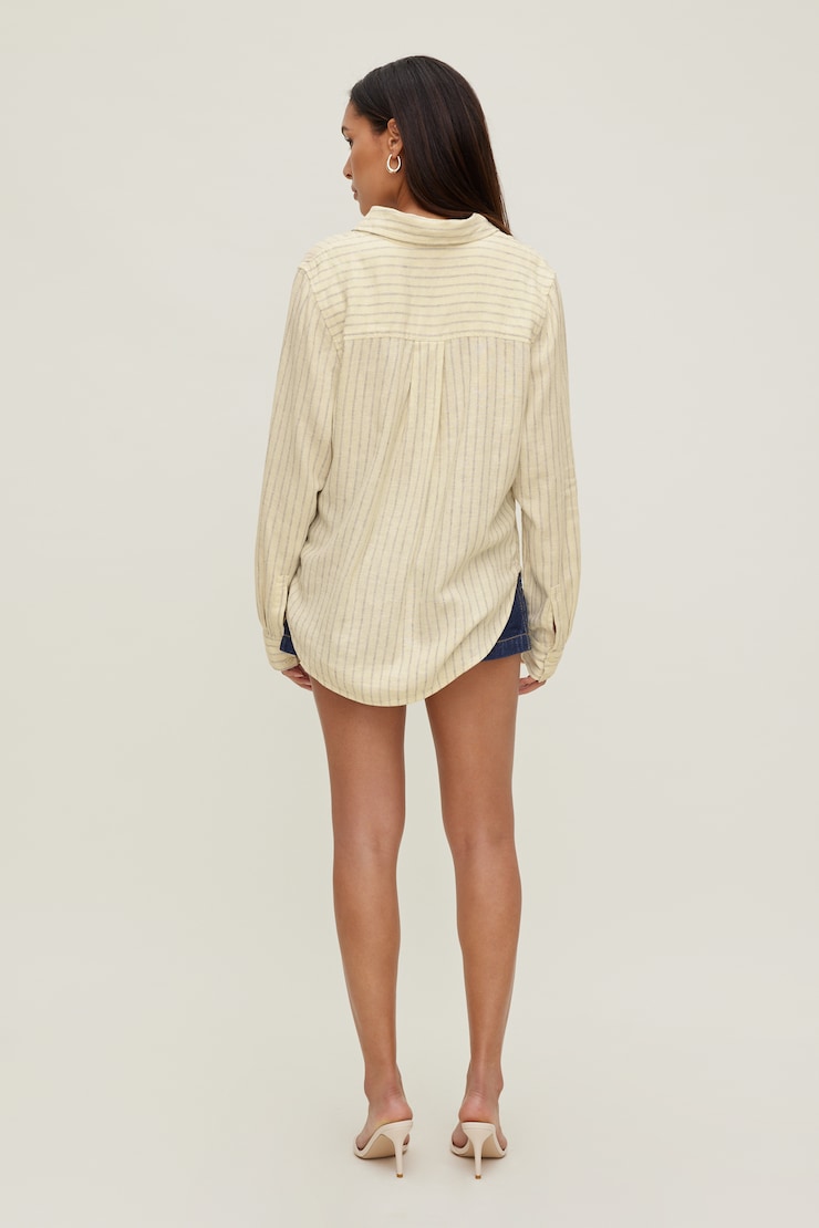 Isla Oversized Linen Shirt Black / Yellow Stripes large
