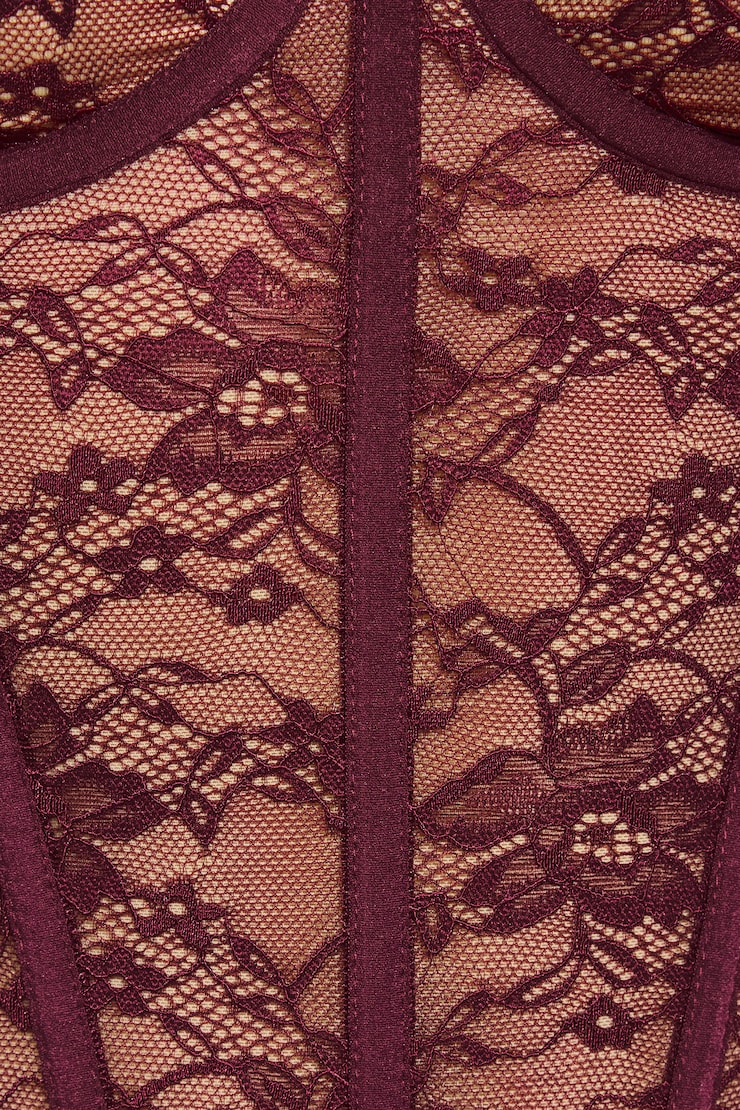 Amaya Lace Bustier Top, Maroon Banner, large