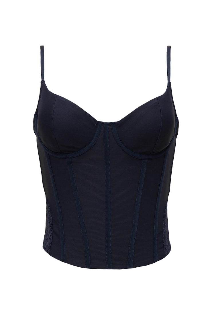 Tate Sweetheart Lace Corset, Naughty Navy Blue, large