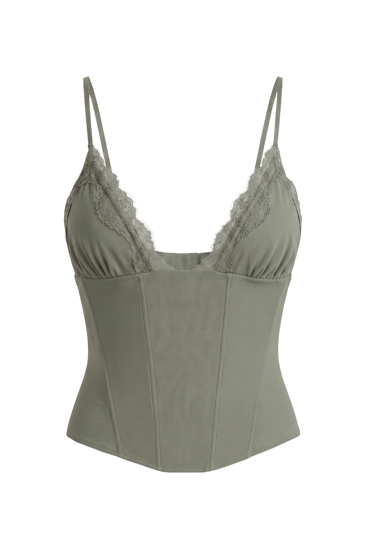 Adela Lace Trim Cami Corset, Shadow Green, large