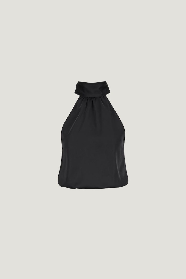 Paloma Bubble Satin Halter Blouse Jet Black large