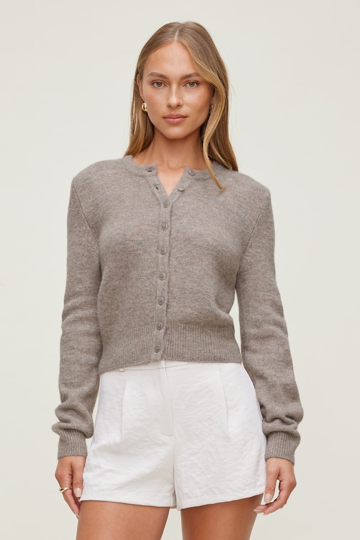Rebecca Crewneck Cardigan Brown | Dynamite