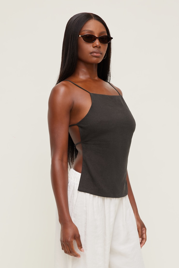 Linen Apron Top Brown | Dynamite