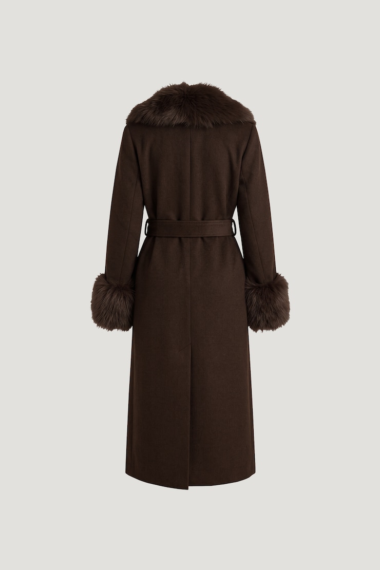 Faux Fur Trim Wool Coat Armadillo Brown large