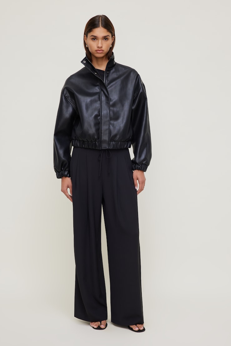 Brynn Faux Leather Bomber Jacket Jet Black large