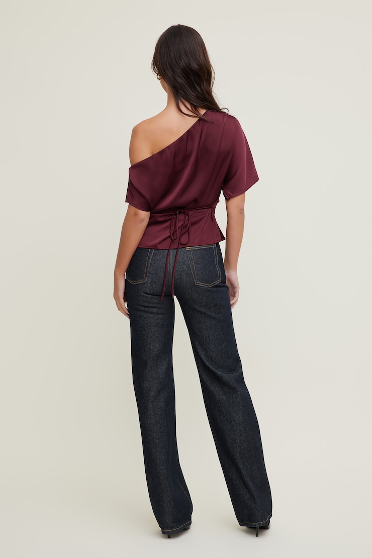 Alexa Satin Blouse Maroon Banner large
