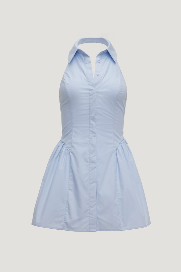 Poplin Halter Mini Dress Heather Blue large