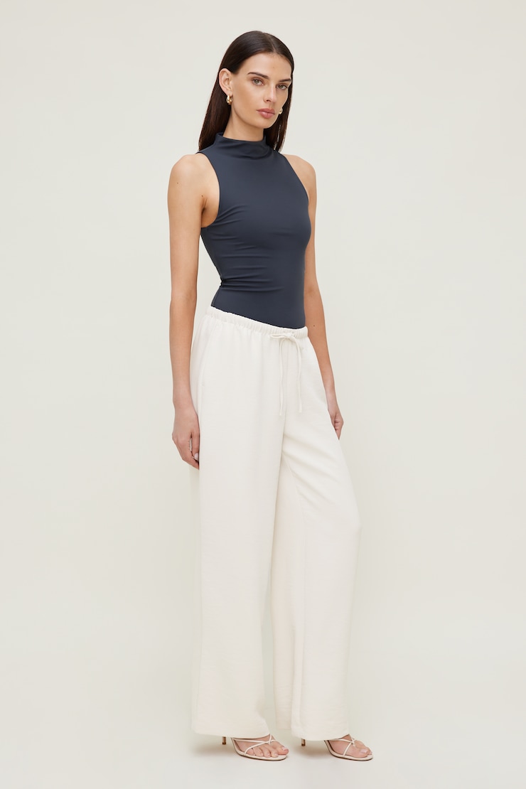 Pantalon fluide à jambe large Leo Beige perle polie large