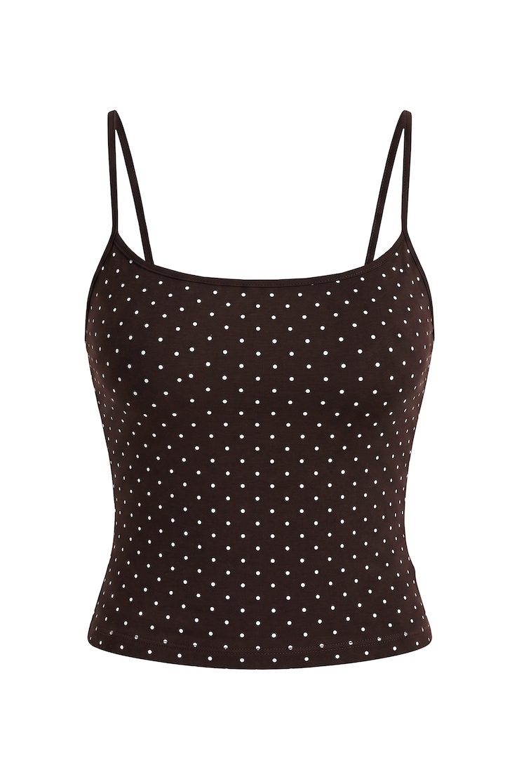 StretchTerry™ Scoop Cami Top, Armadillo Brown/White Polka Dots, large