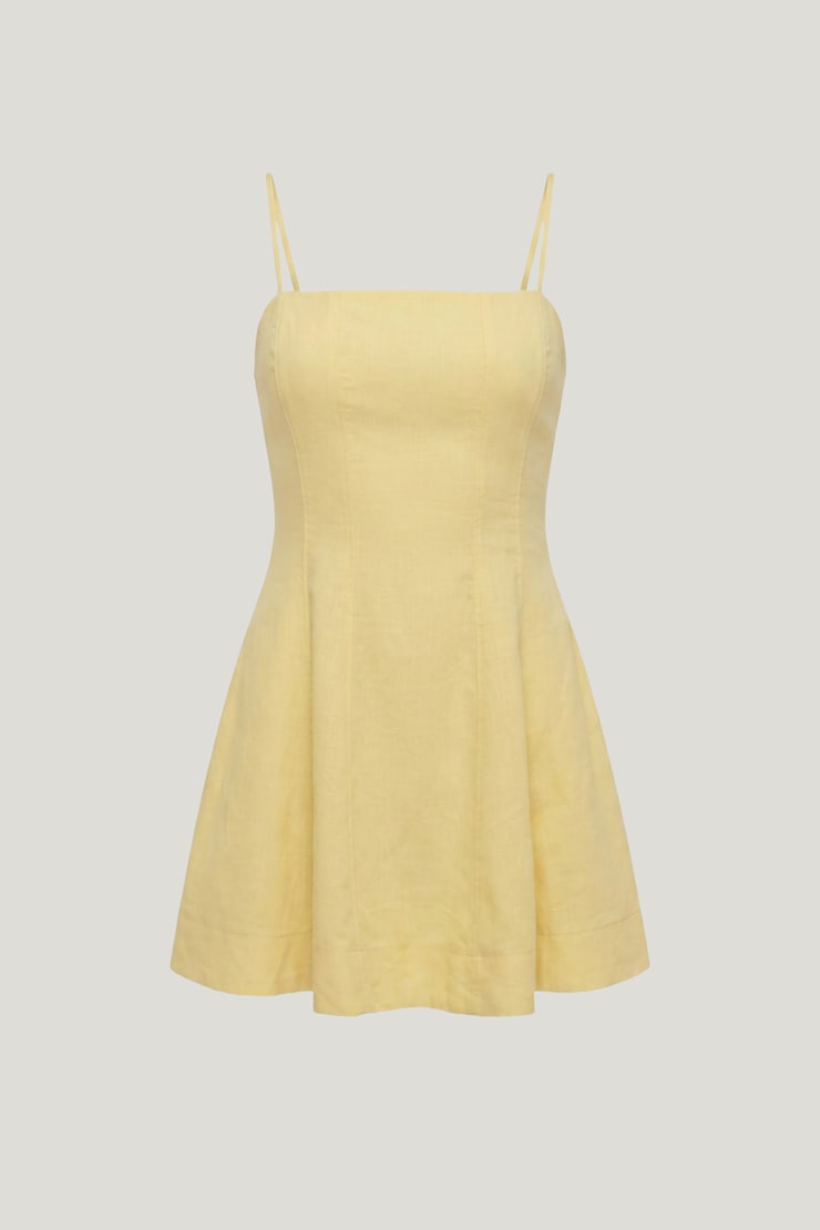 Ivory Linen Mini Dress Double Cream Yellow large