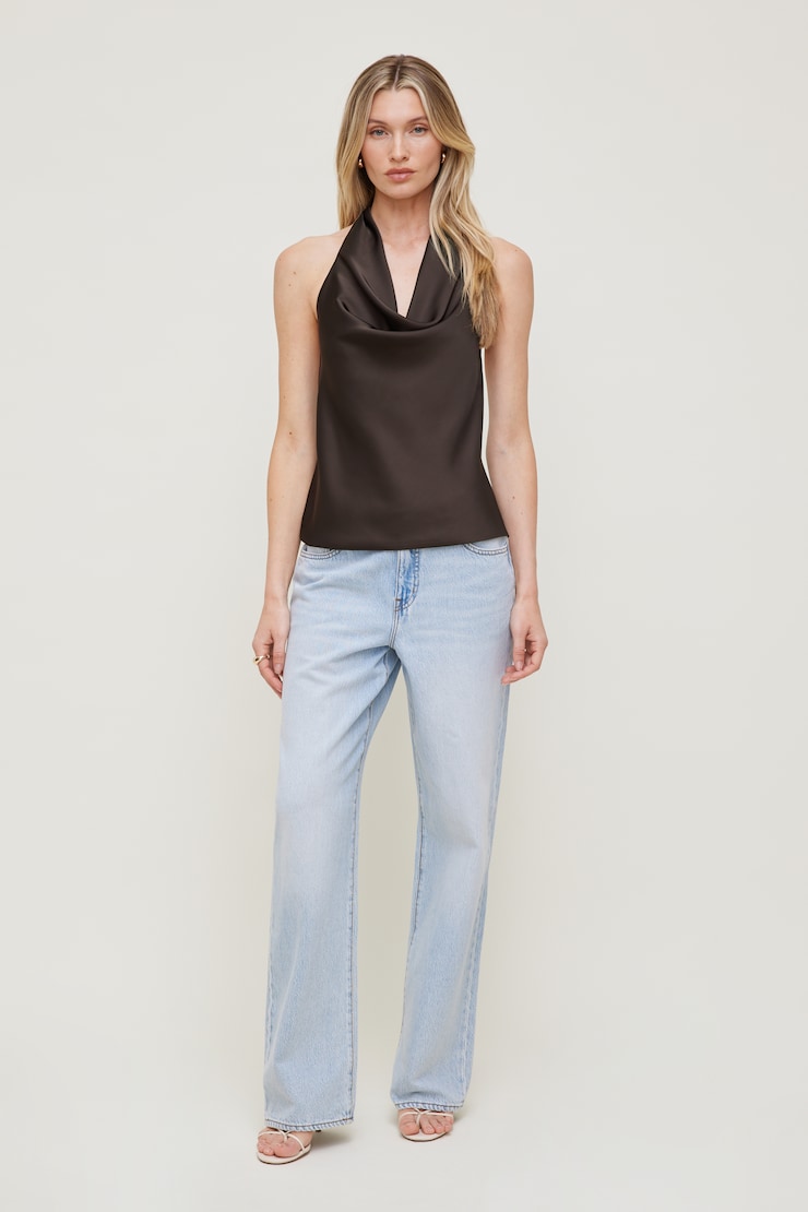 Camila Satin Blouse Java Brown large