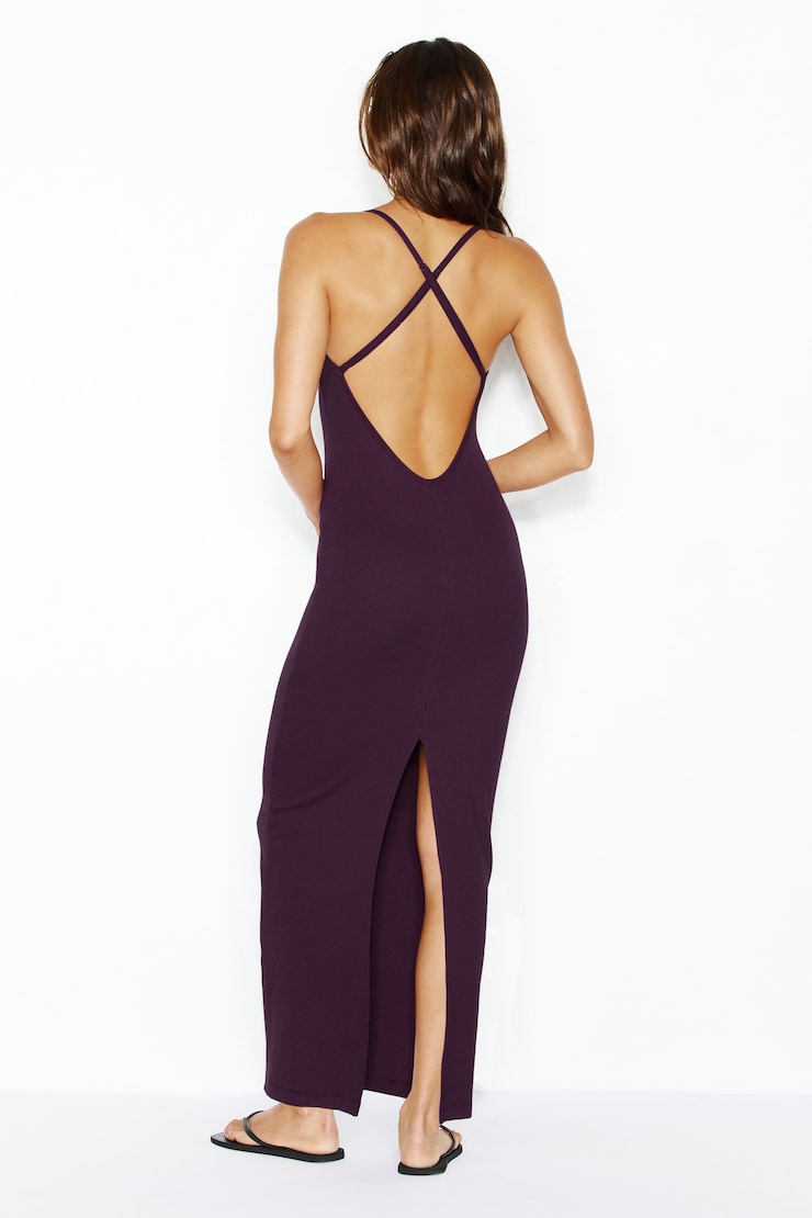 Maxi Low Back Cami Dress, Wild Berry Maroon, large