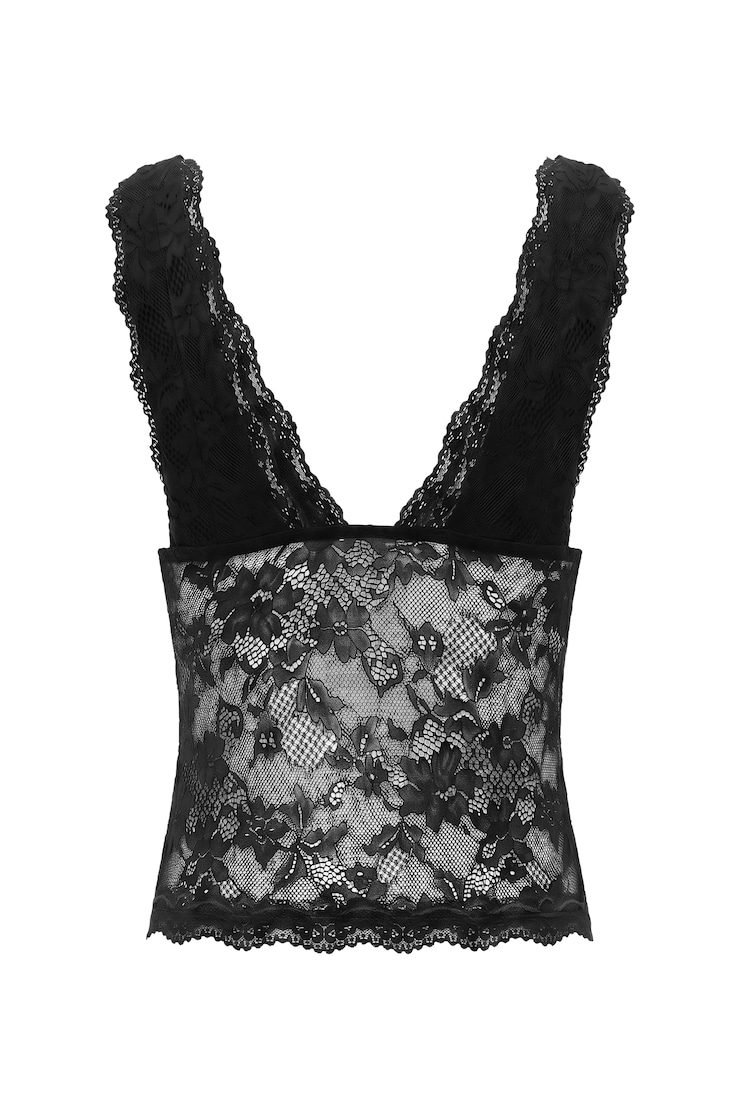 Lace Plunge Tank Top, Jet Black, large