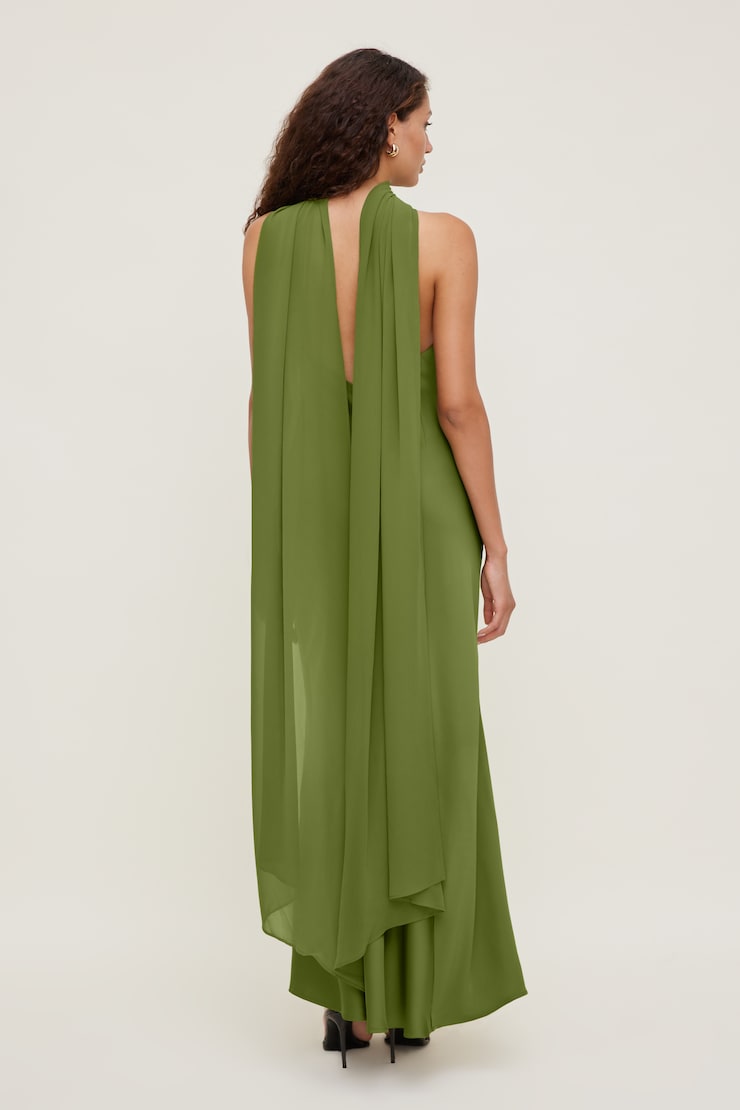 Halter Scarf Satin Maxi Dress Calla Green large