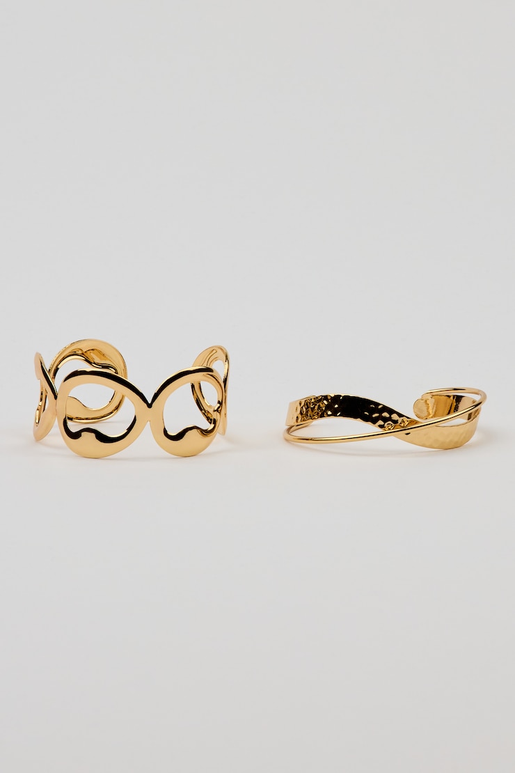 Set of 2 Textured Cuffs, Gold, large