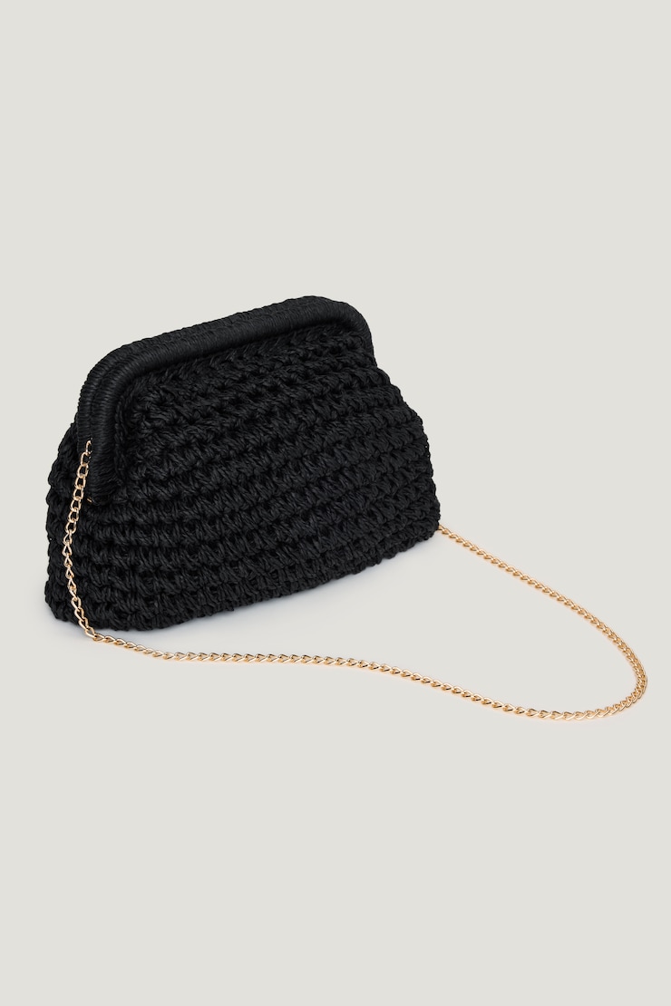 Straw Clutch Jet Black large